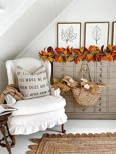 Miniatura 6 de Paquete de 2 guirnaldas de hojas de magnolia de otoño, 5.5 piespieza, hojas artificiales de otoño, enredaderas, guirnalda de follaje colgante falsa