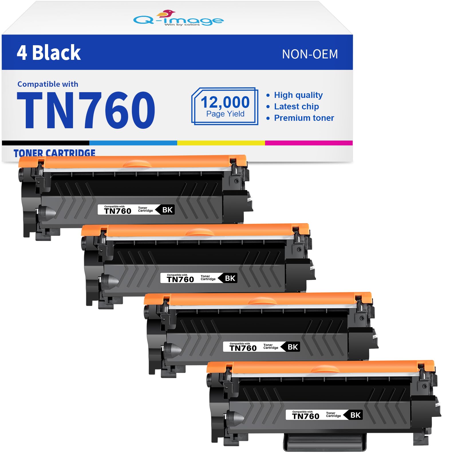 (New Chip) TN760 Compatible Toner Cartridges Replacement for TN760 TN-760 TN730 Toner Work with DCP-L2550DW HL-L2350DW MFC-L2750DW MFC-l2710DW HL-L2370DW HL-L2390DW HL-L2395DW Printer(4 Black)