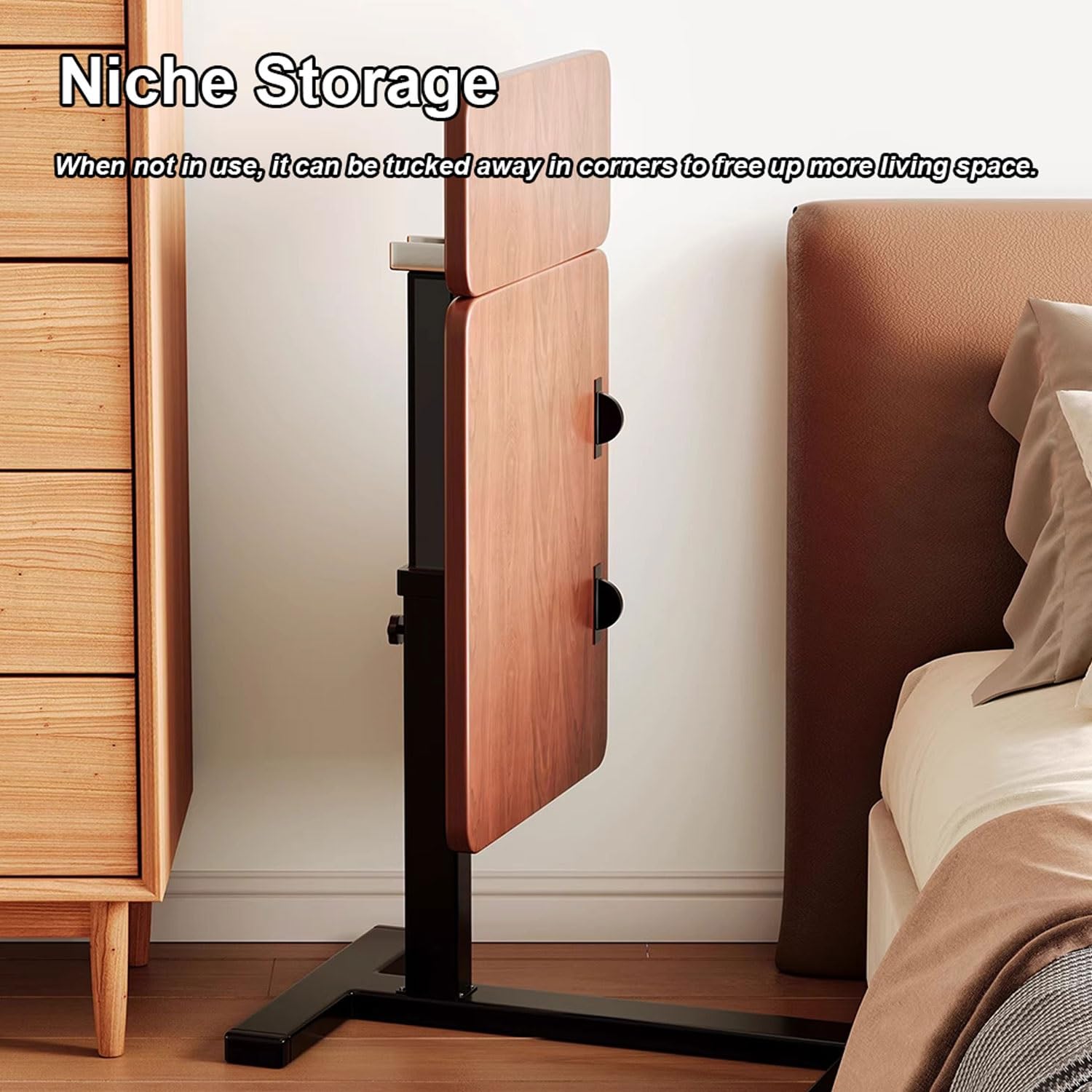 Escritorio móvil de Altura Ajustable, Mesa Auxiliar inclinable para Cama con Ruedas Ocultas, Escritorio para portátil de pie, Mesa Auxiliar para sofá, mesas con Ruedas para el hoga
