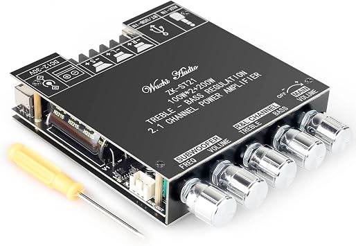 ZK-ST21 TPA3221 Bluetooth Power Amplifier Board with Subwoofer 2.1 Channel 100W2+200W, 12V-30V Audio Power Amplifier Module with Treble and Bass Control
