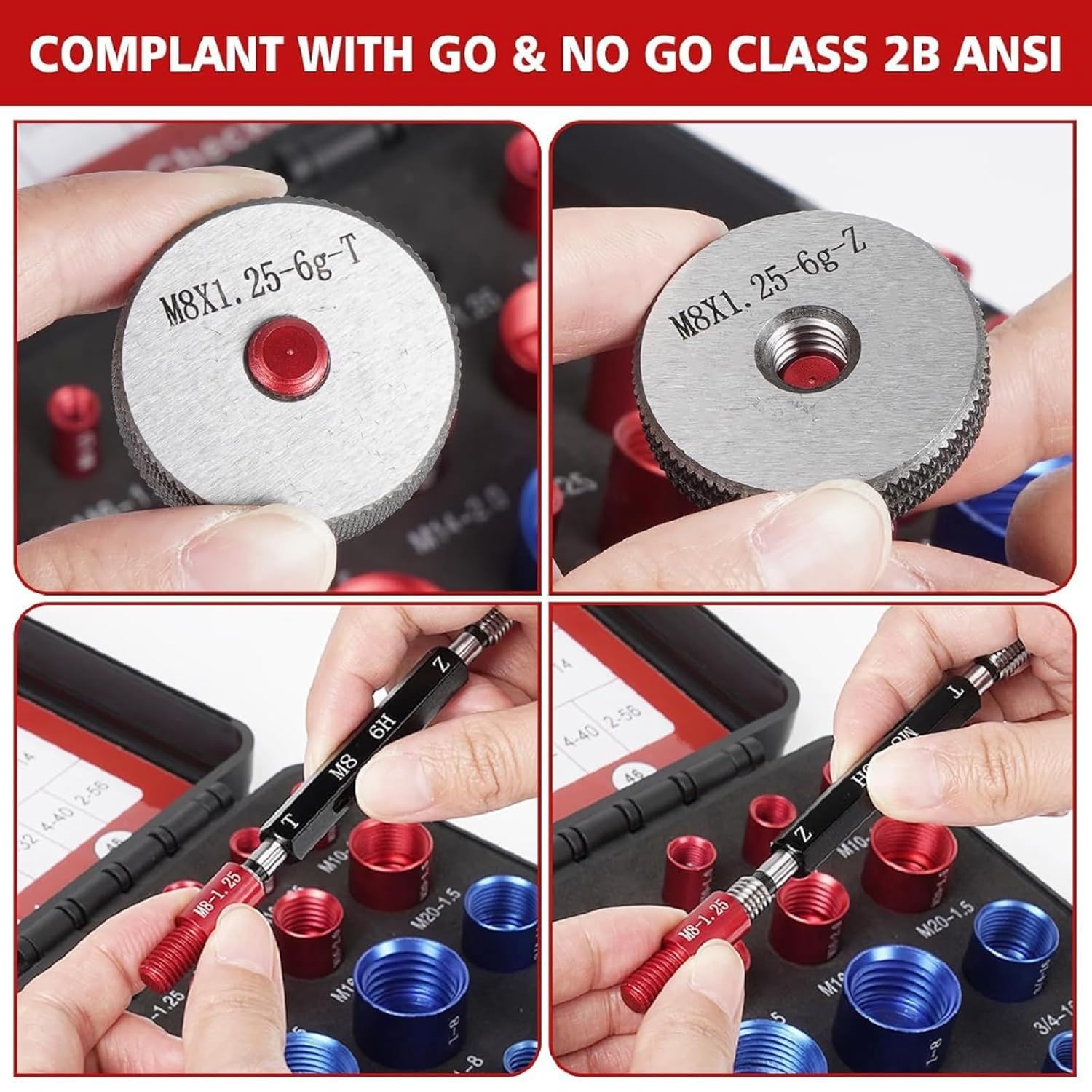 Nut and Bolt Thread Checker, Practical Thread Checker Box, 44pcs Male/Female Bolt Size and Thread Set Tool 23 Inch 21 Metric for Size Check on Tricky and Narrow Area