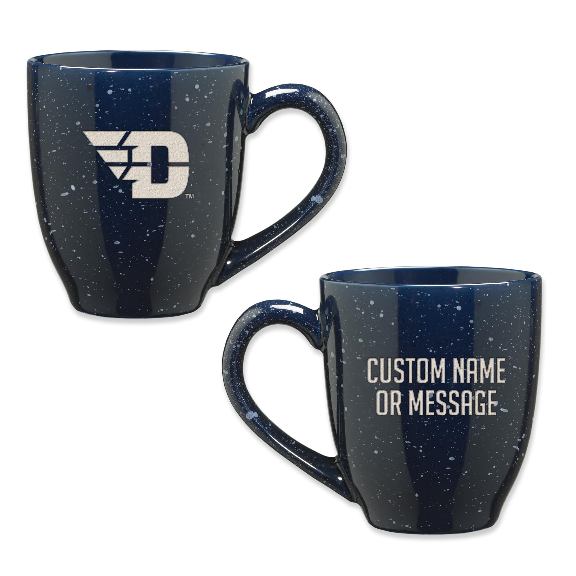 Rico Industries NCAA Dayton Flyers Navy Blue Personalized 16 oz Team Color Laser Engraved Speckled Ceramic Coffee Mug