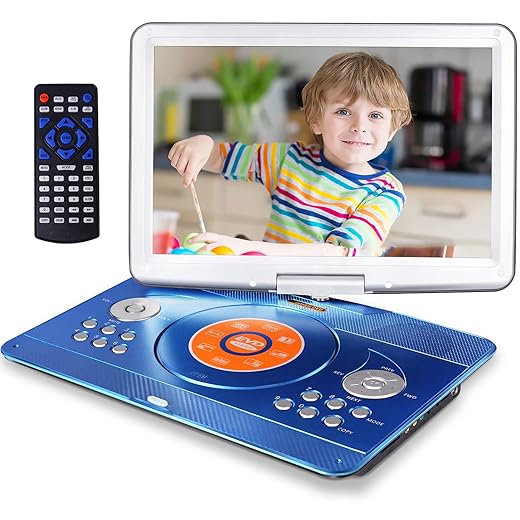 JEKERO 16.9" Portable Mobile DVD Player with 14.1" Large Swivel Screen with 6 Hrs Rechargeable Battery for Kids, Sync TV, Support USB SD Card with Car Charger (Blue)