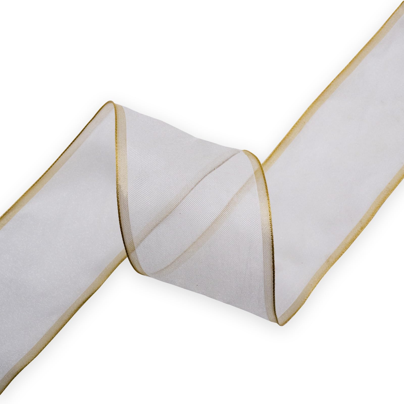 HATIANGE Solid White Organza Gold Lurex Wide Wired Edge Ribbon, 6.3CM Width x 10 Meters for Gift Packaging Wedding Decoration - Image 3