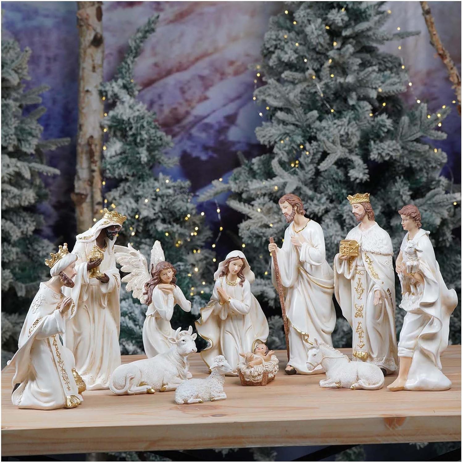 zayton nativity set christmas indoor 11 pcs 5 inch scene statue figurines jesus manger crib ornament church xmas home catholic religious decoration
