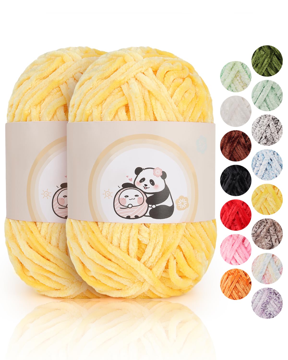 Aeelike Chenille Wolle, 2 x 100 g, Superweichem Häkelgarn für Handweben, Gelb