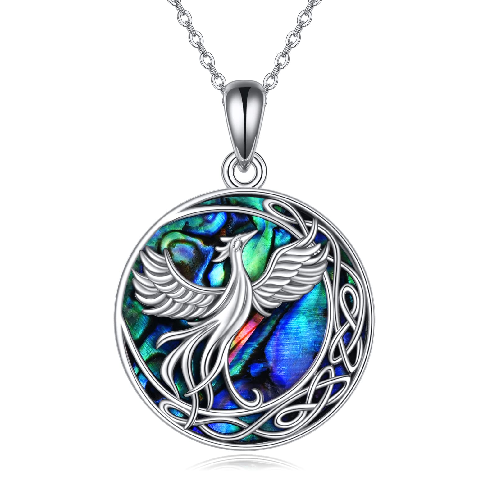 ONEFINITYPhoenix Dragon Necklace Sterling Silver Abalone Shell Crystal Celtic Crescent Dragon Phoenix Necklace Pendant Jewelry for Women Girls Christmas Gifts