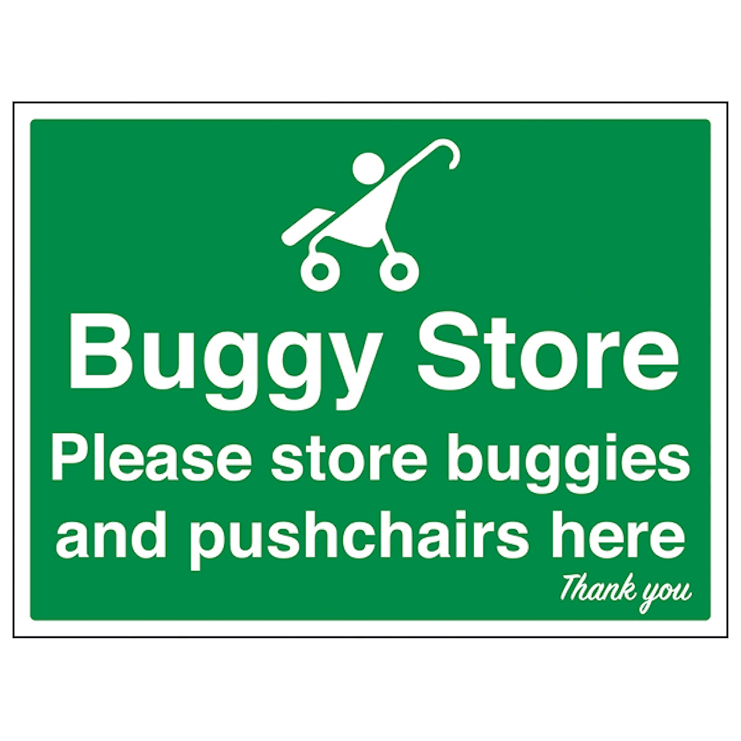 V Safety Buggy Store 300 x 200 mm - Self Adhesive Vinyl - Aluminium Effect Safety Sign