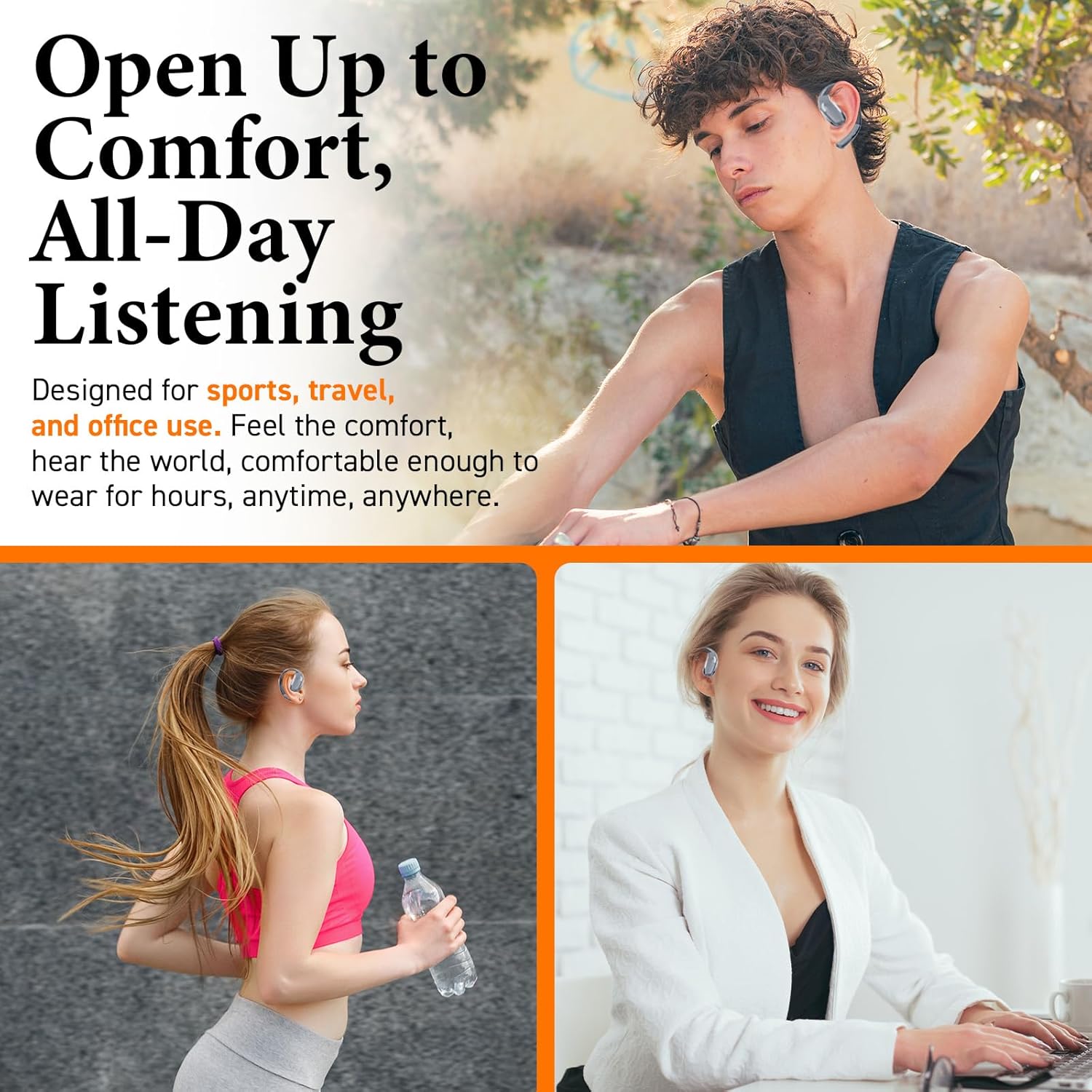 Open Ear Headphones, Wireless Headphones with Smart Digital Display & Mic, Open Ear Earbuds 35H Playtime, Sweat Resistant & Waterproof, Secure Comfortable Fit - Running, Sport, Driving, Daily (Gray)