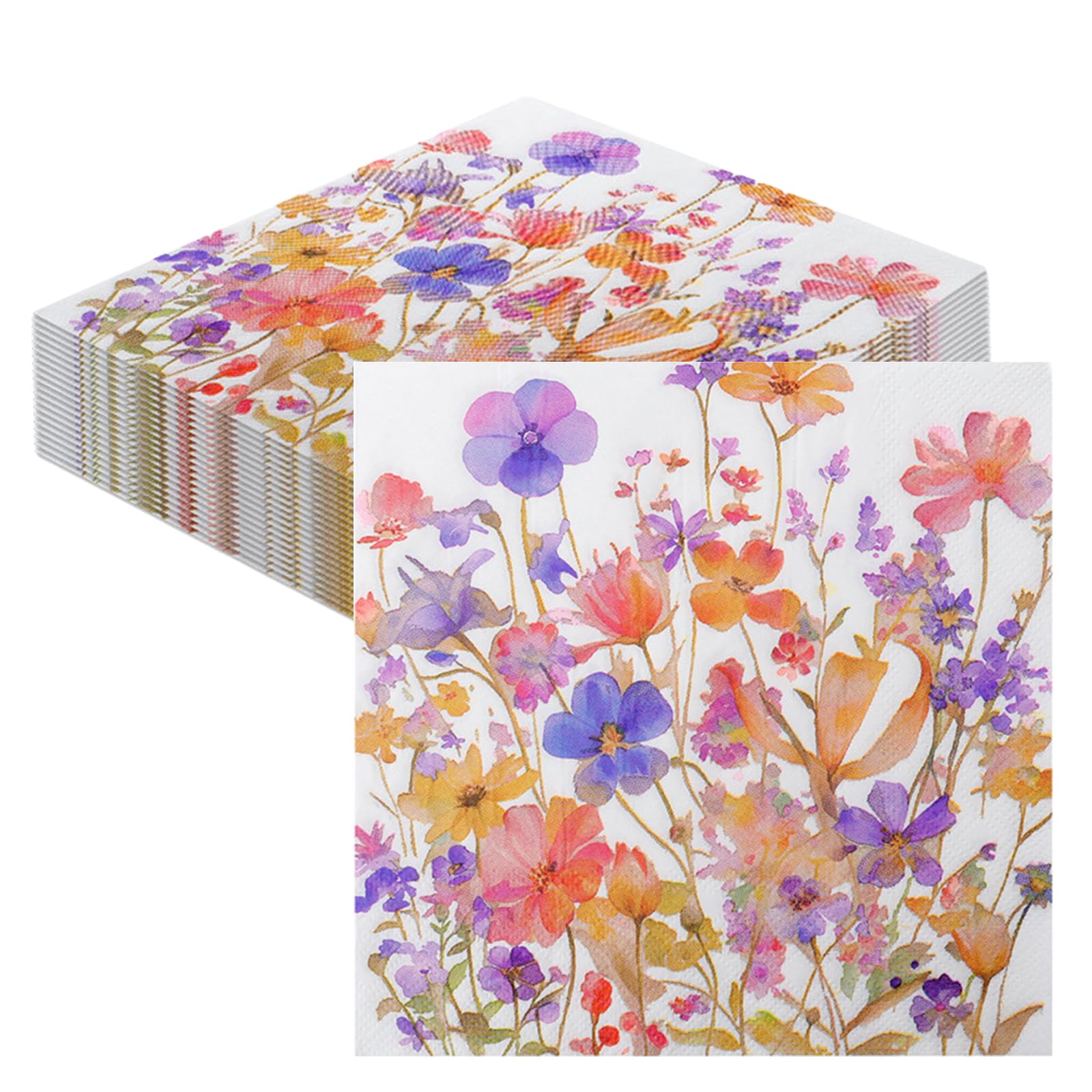 60 Pieces Floral Colorful Pattern Disposable Beverage Napkins Everyday Use Decoration Serviettes Vintage Floral Cocktail Paper 2 Ply for Holidays Weddings Luncheon Dinner Party Supplies,33 x 33 cm