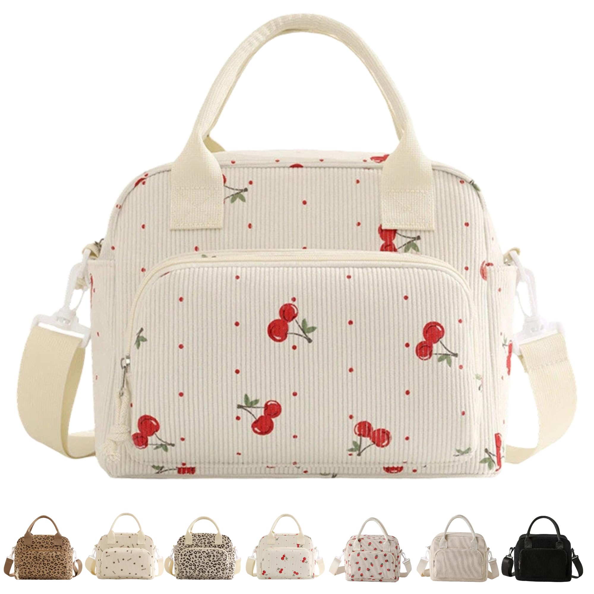 Arae Insulated Lunch Bag for Women Men Large Reusable Lunch Box Leakproof Cooler Tote Bag with Removable Shoulder Strap 5 Pockets for Work - Beige Cherry โ image 1