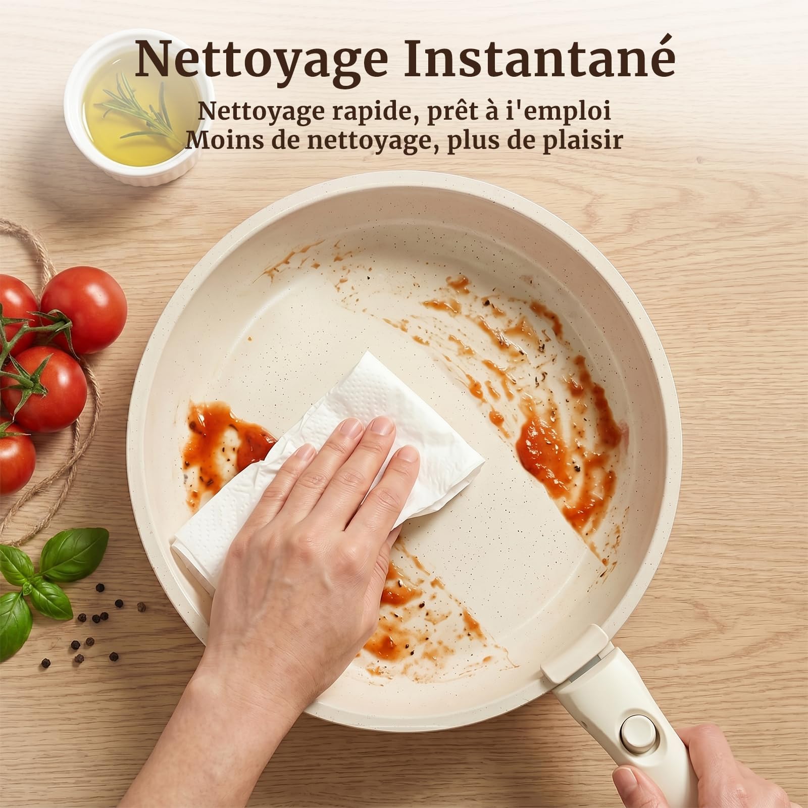 YASHE Batterie de cuisine 20 pièces, non toxique, sans PTFE ni PFAS | Batterie de Cuisine avec Poignée Amovible, Casseroles Empilables pour Induction, Gain de Place pour Camping-Car, Sans PFOA