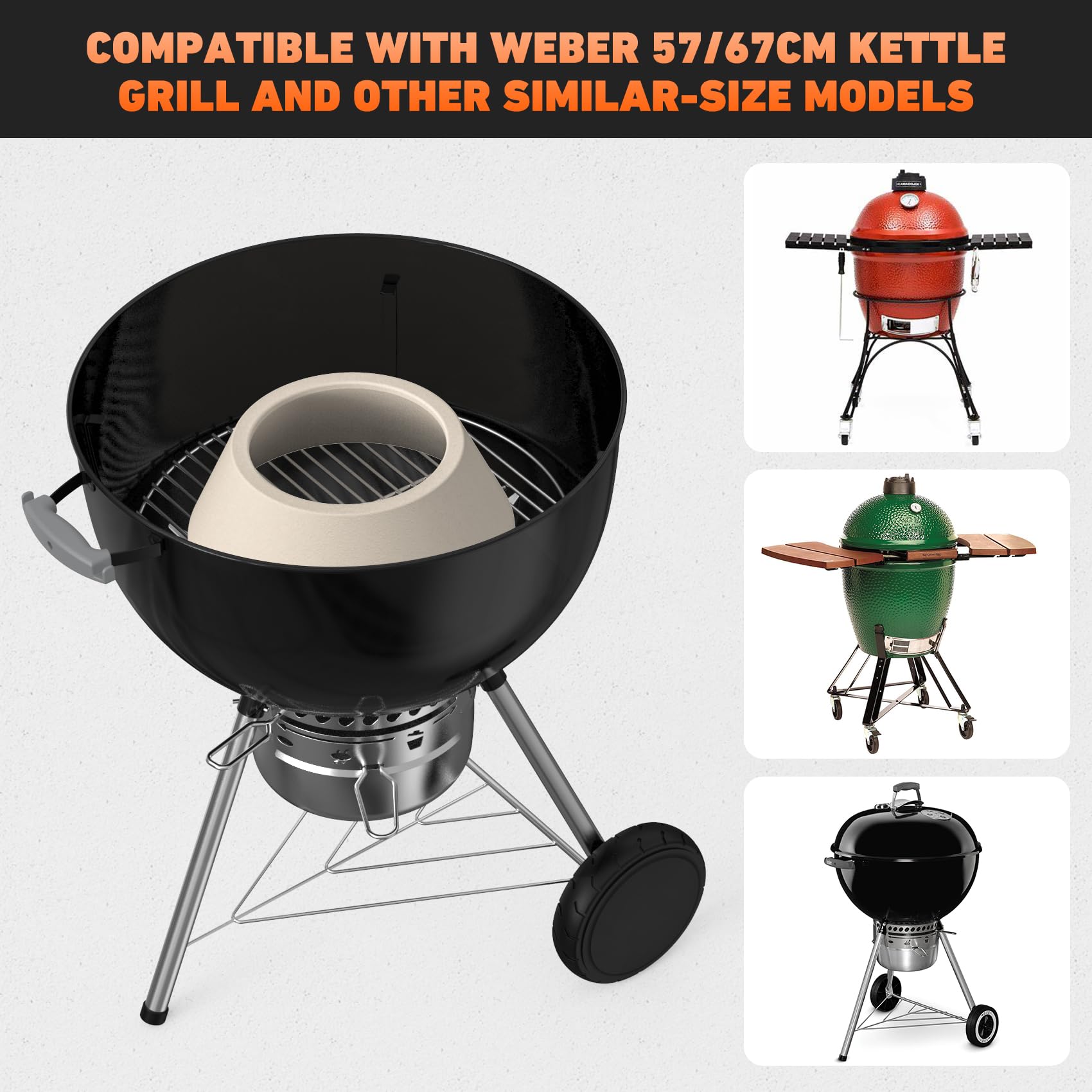 onlyfire Whirlpool - Supporto per carbonella in ceramica per bollitore | Effetto fumo stabile, risparmio di carburante, perfetto per cucinare barbecue a bassa e lenta