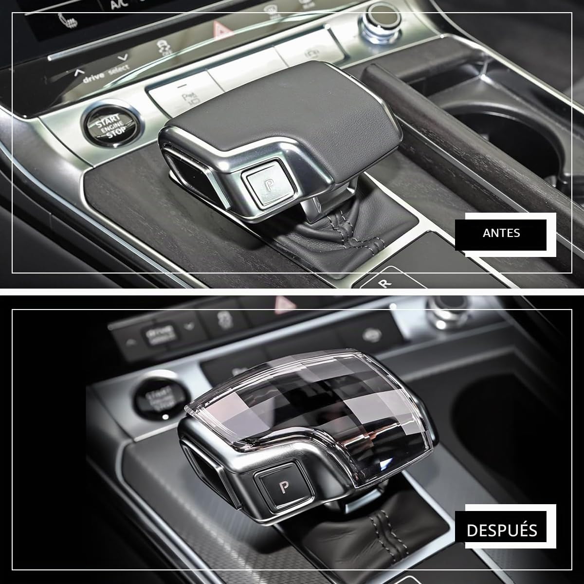 JAOGAUS Pomo de Palanca de Cambios de Cristal Brillante | Cubierta de Repuesto Compatible con Audi A6 A7 SQ8 RS6 RS7 Q7 Q8 S8 Decoración Interior del Coche