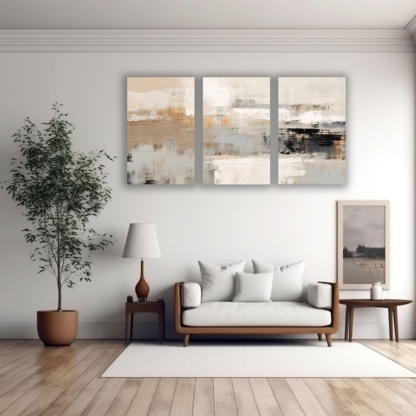 AMXBZC 3-teiliges Set Abstrakt Bild auf Leinwand Retro-minimalistisches Muster Schlafzimmer Bilder Wandbild Wohnzimmer Kunstdruck Wanddeko - Kunst Modern Büro(Beige)-40x60cmx3 Gerahmt