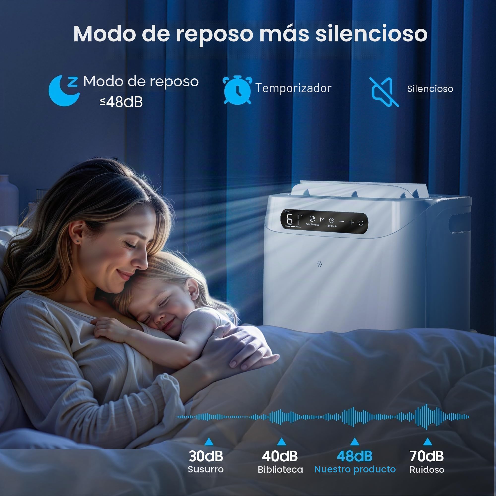 Aire acondicionado portátil de 14000 BTU, refresca hasta 700 pies cuadrados, unidad de CA portátil con control remoto, refrigeración 4 en 1, ventilador, deshumidificación, modo de sueño y kits de