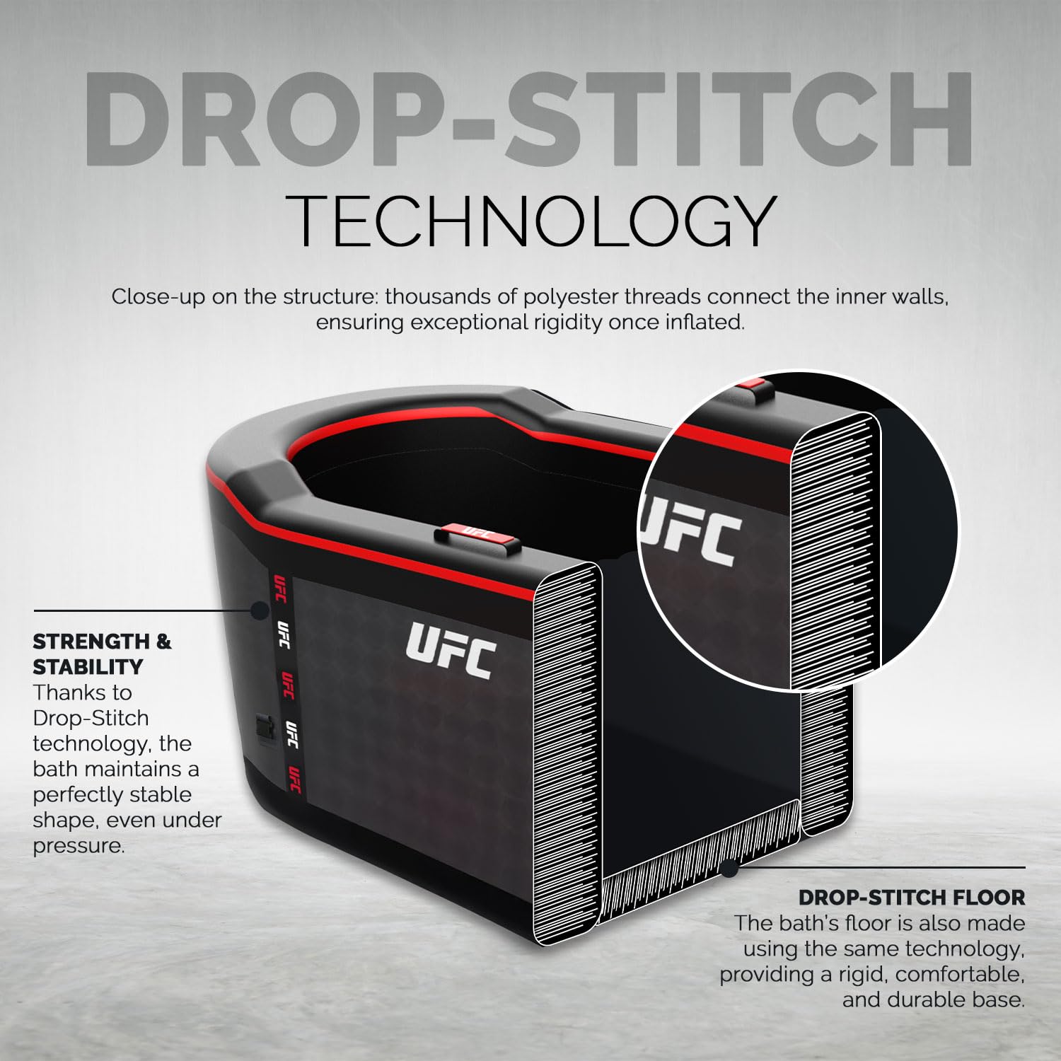 N NETSPA Pack Chiller 3 – 40 °C 5 kW Ice Bath UFC (SP-UFC301-CK5) – Kaltbad ICEBATH UFC Dropstitch mit Motor: Innovation im Dienste der Erholung – 170 x 67 x 92 cm – 1 Person – 320 l