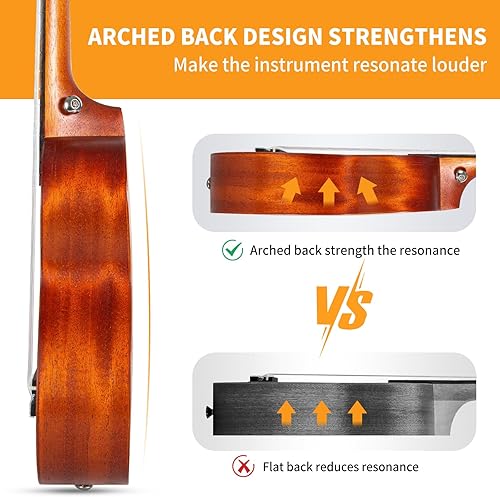 Miniatura 54 de AODSK Ukelele soprano para principiantes, kit de ukelele de 21 pulgadas con bolsa de concierto, correa, sintonizador de cuerda de nailon, 4 púas