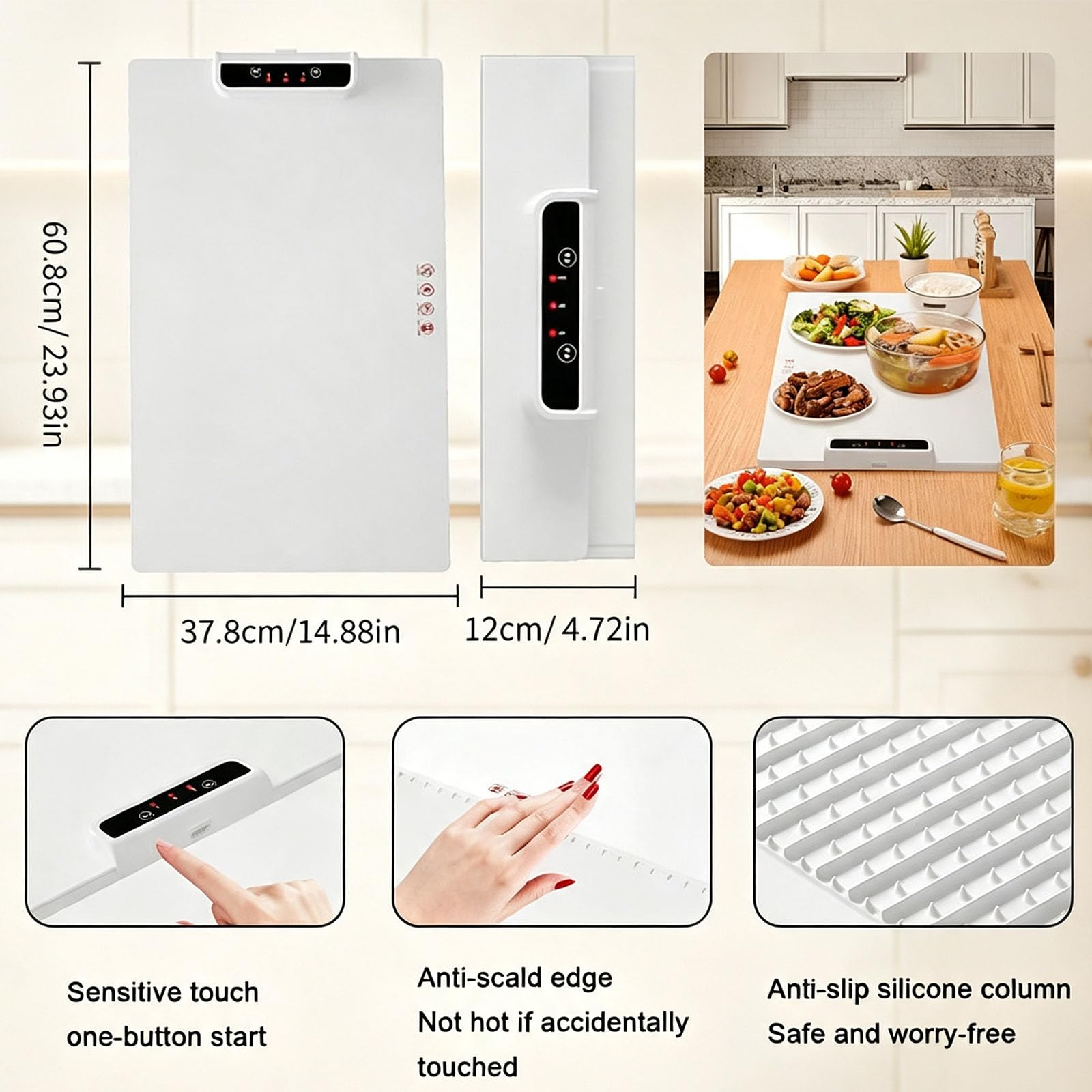 Tappetino Riscaldante per Alimenti, Tappetino Scaldavivande Portatile in Silicone, Materiale in Nano Silicone Pieghevole, per Scongelamento,Bianca,2pcs