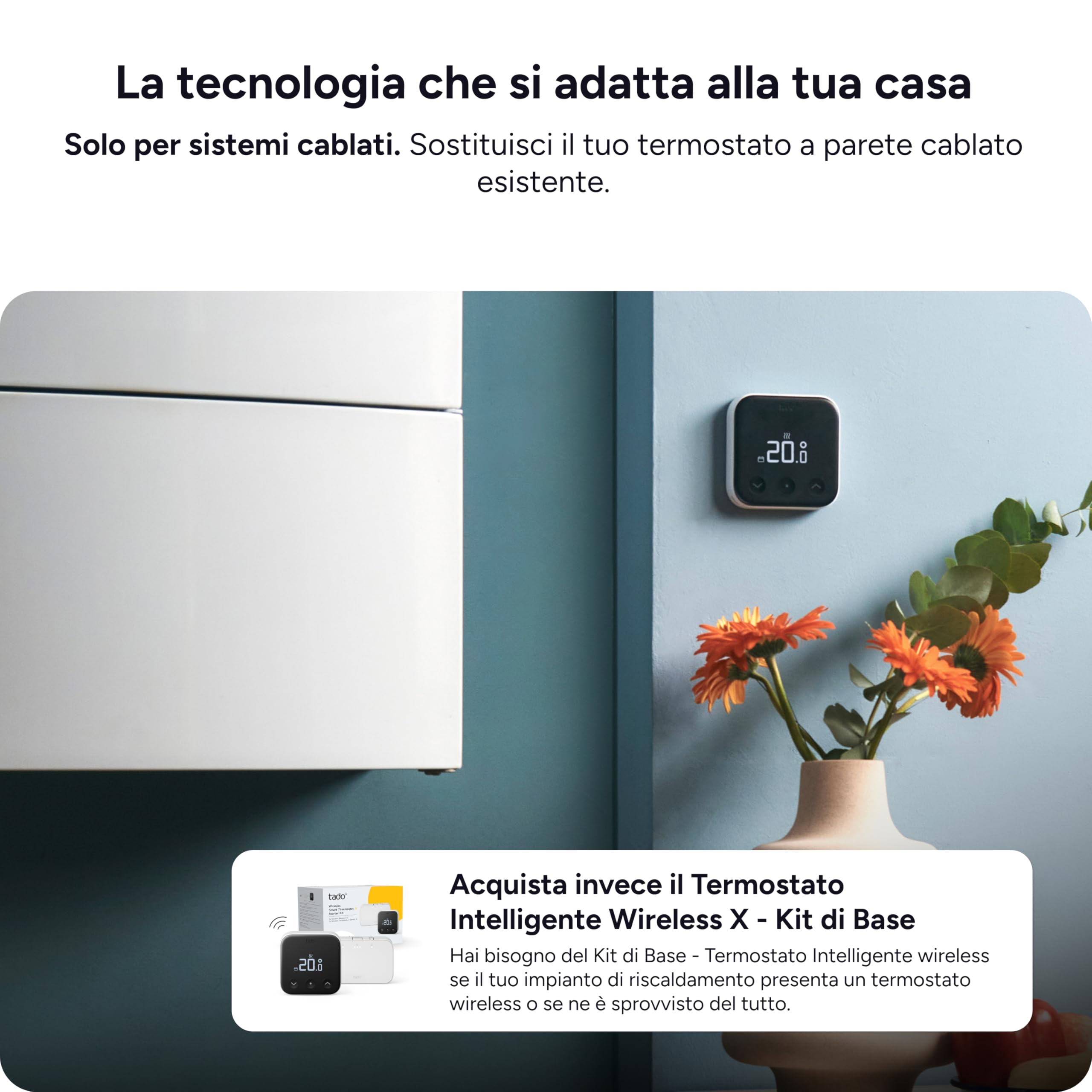 tado° termostato intelligente X, prodotto aggiuntivo come termostato ambiente cablato, controllo del riscaldamento tramite app e smart speaker (Alexa, Siri, Google)