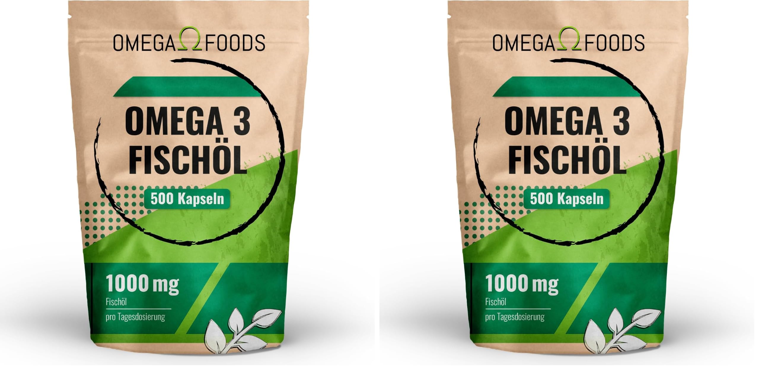 Omega 3 Fischöl Kapseln - 500 Stück 1000 mg 350 mg Omega-3 Fettsäuren (Packung mit 2)