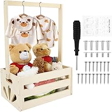 Baby Shower Crate Closet Wooden Baby Shower Hamper Basket with Handle Newborn Clothes Wardrobe Storage Basket Newborn Essentials for New Parents Pregnancy (34x23x55cm No Hanger)
