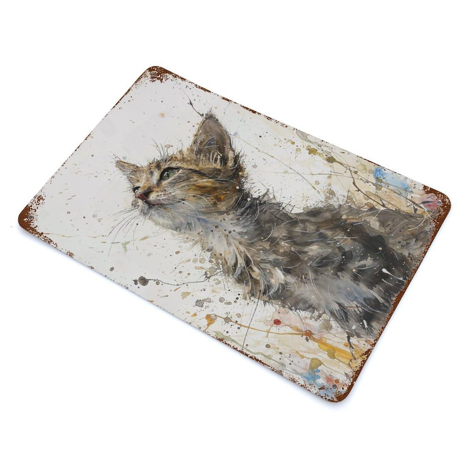 Upward Kitten Gaze Decorative Tin Sign 11.8"x7.9", for Bistro, Counter And Cafe Decor, Classic Wall Plaque