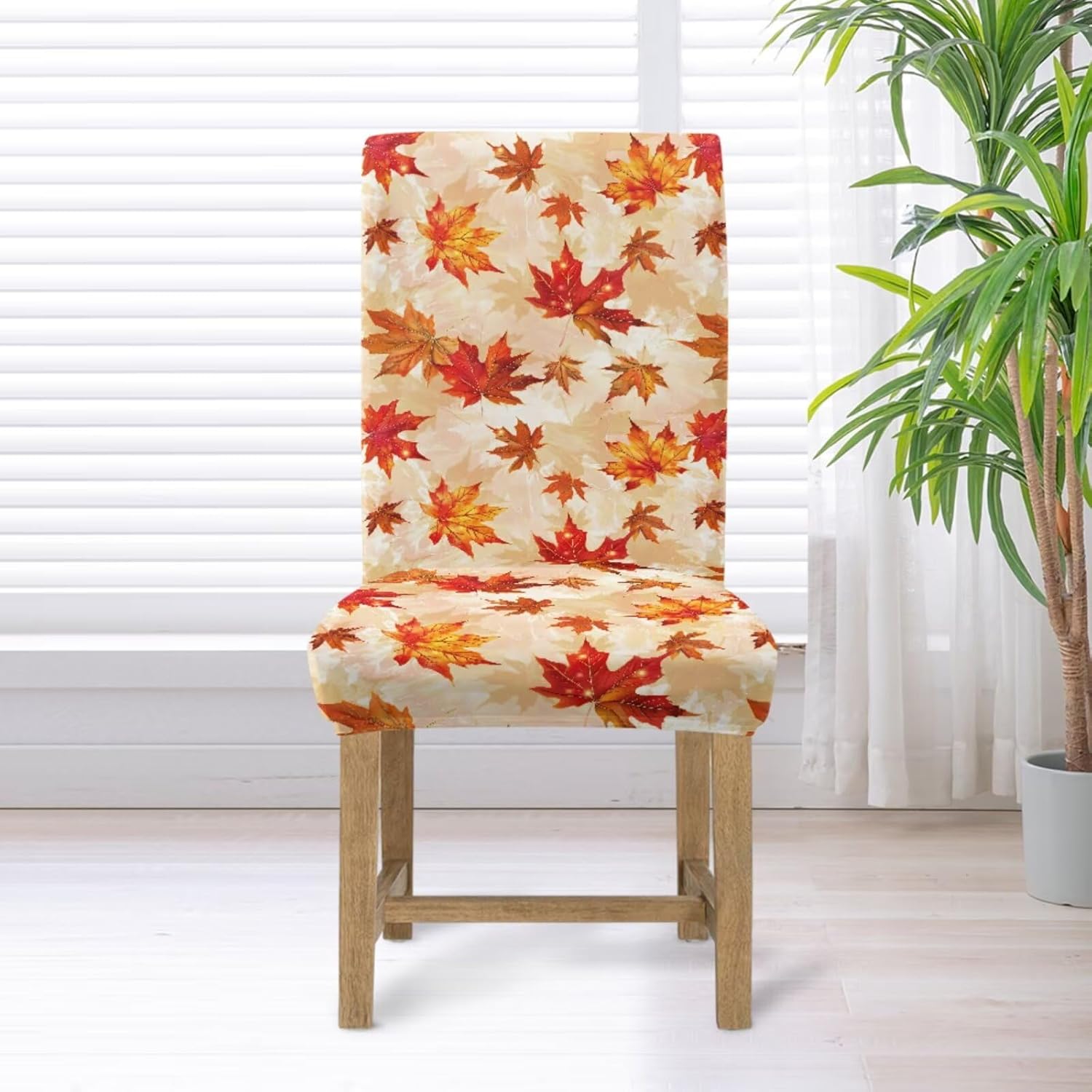Rnyleeg Fall Maple Leaves Dining Chair Covers 4 Pack Chair Covers for Living Room Washable Chair Slipcovers No Arms for Home Kitchen Party Easy to Install