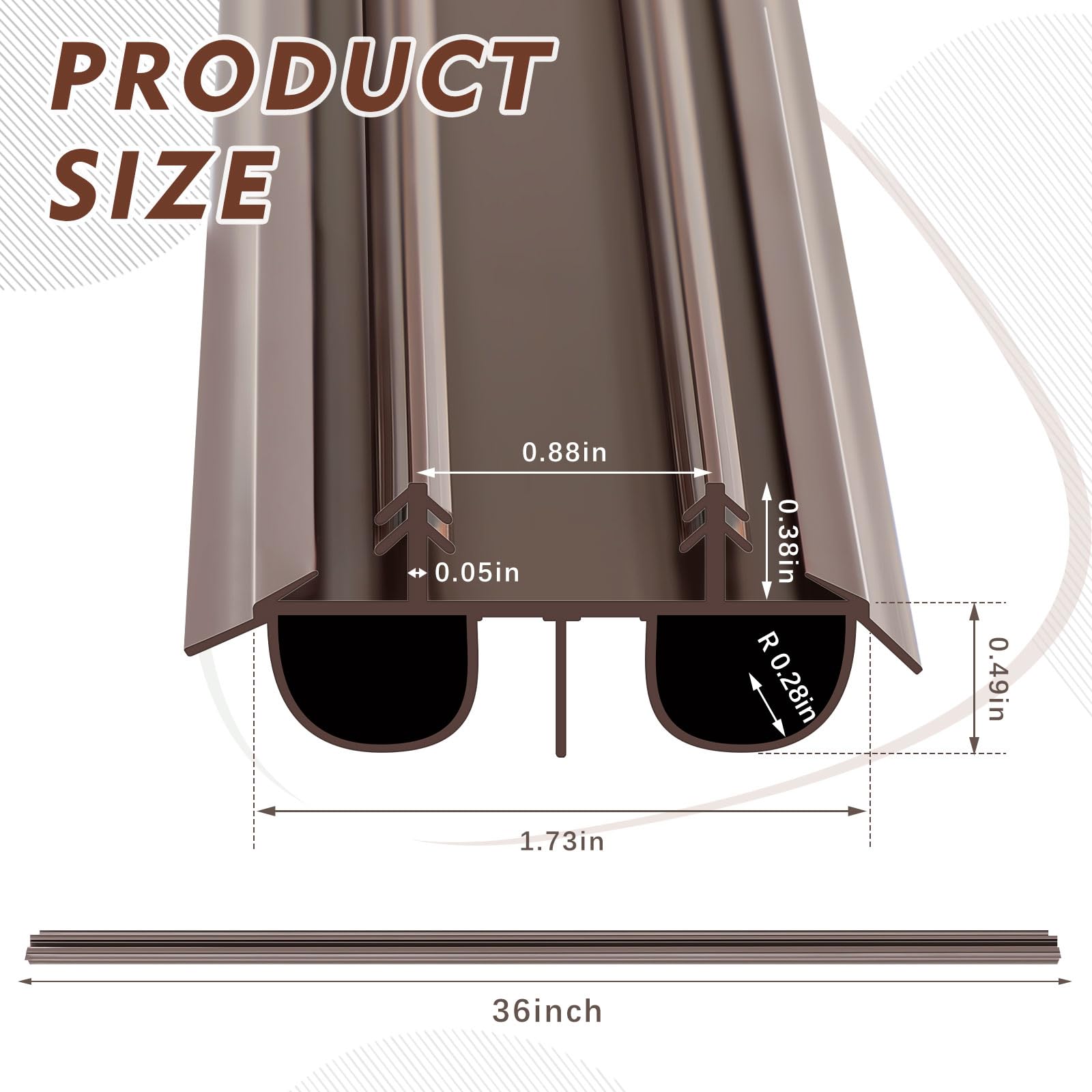 Lineshading Confezione da 4 strisce di guarnizione in plastica PVC da 3,5 x 91,4 cm, per guarnizione in vinile nascosta/canale inferiore della porta per spogliare le intemperie e paraspifferi (marrone