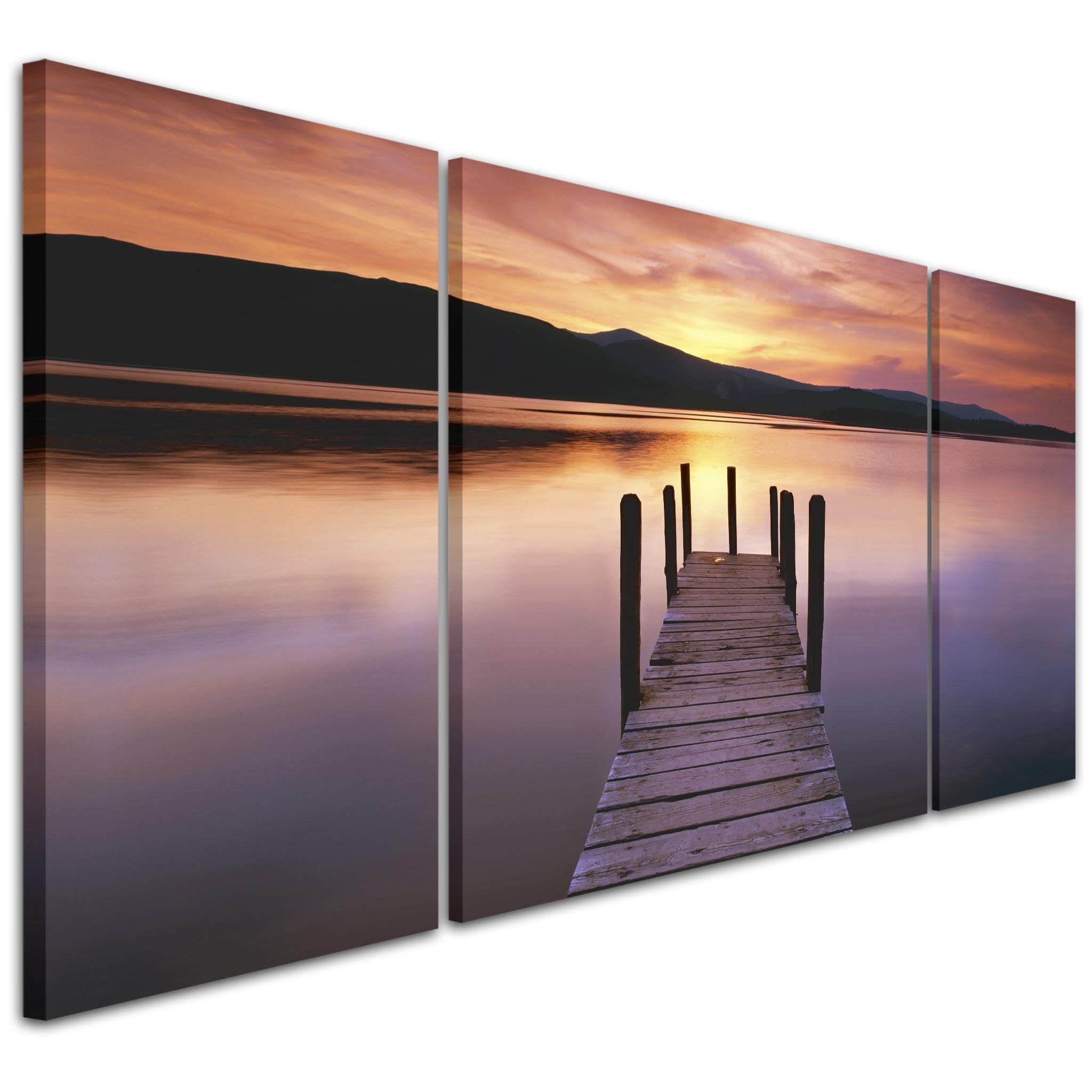 Wallfillers Orange Lake Sunset Landscape Canvas Wall Art Picture - 3AC214 XXL - 191x65cm