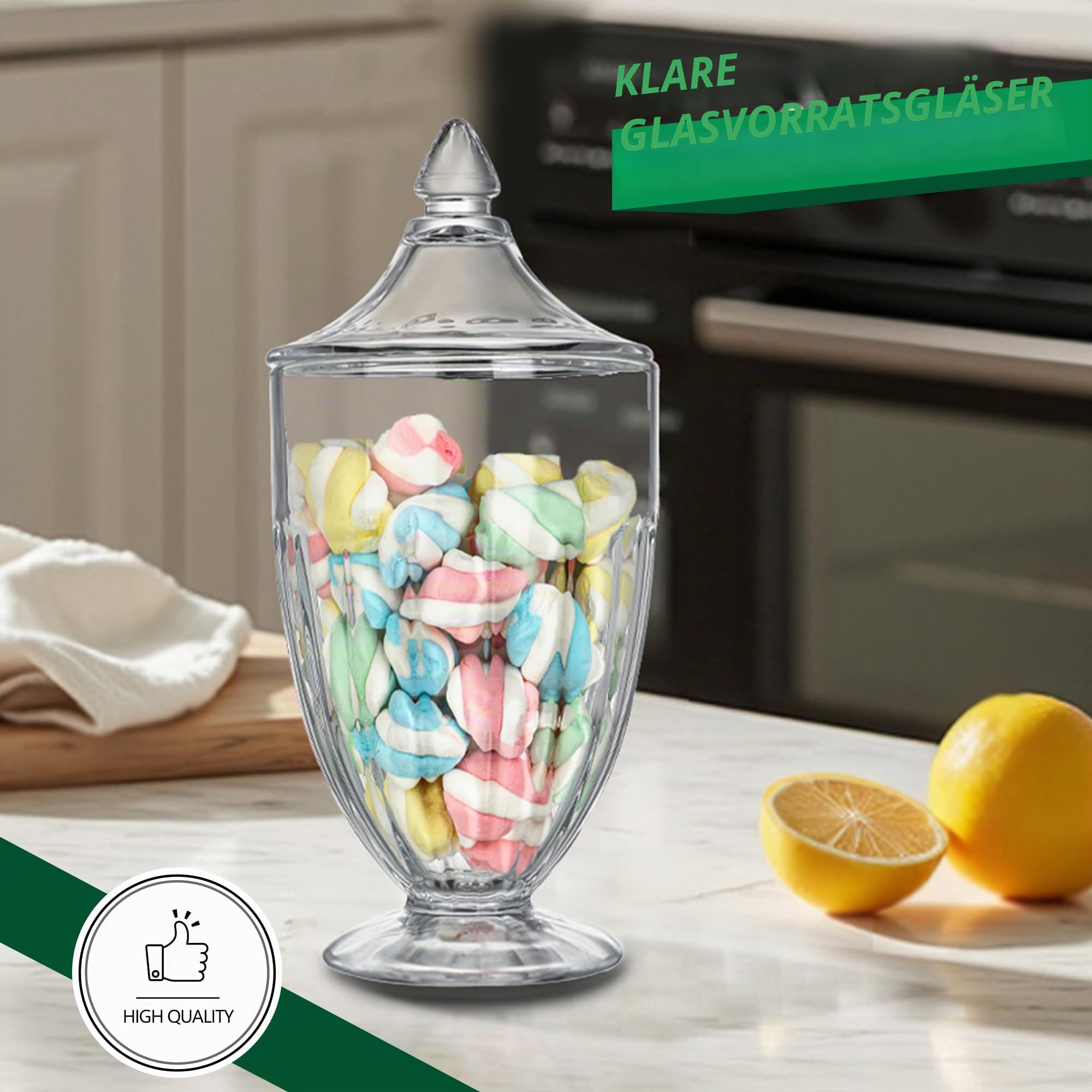 ZEERSHEE Dekorative Süßigkeitengläser aus Glas, Transparent bonboniere mit Deckel，für Süßigkeiten, Buffet, Hochzeitsdekoration, Badezimmer, Aufbewahrungstisch, Mittelstück