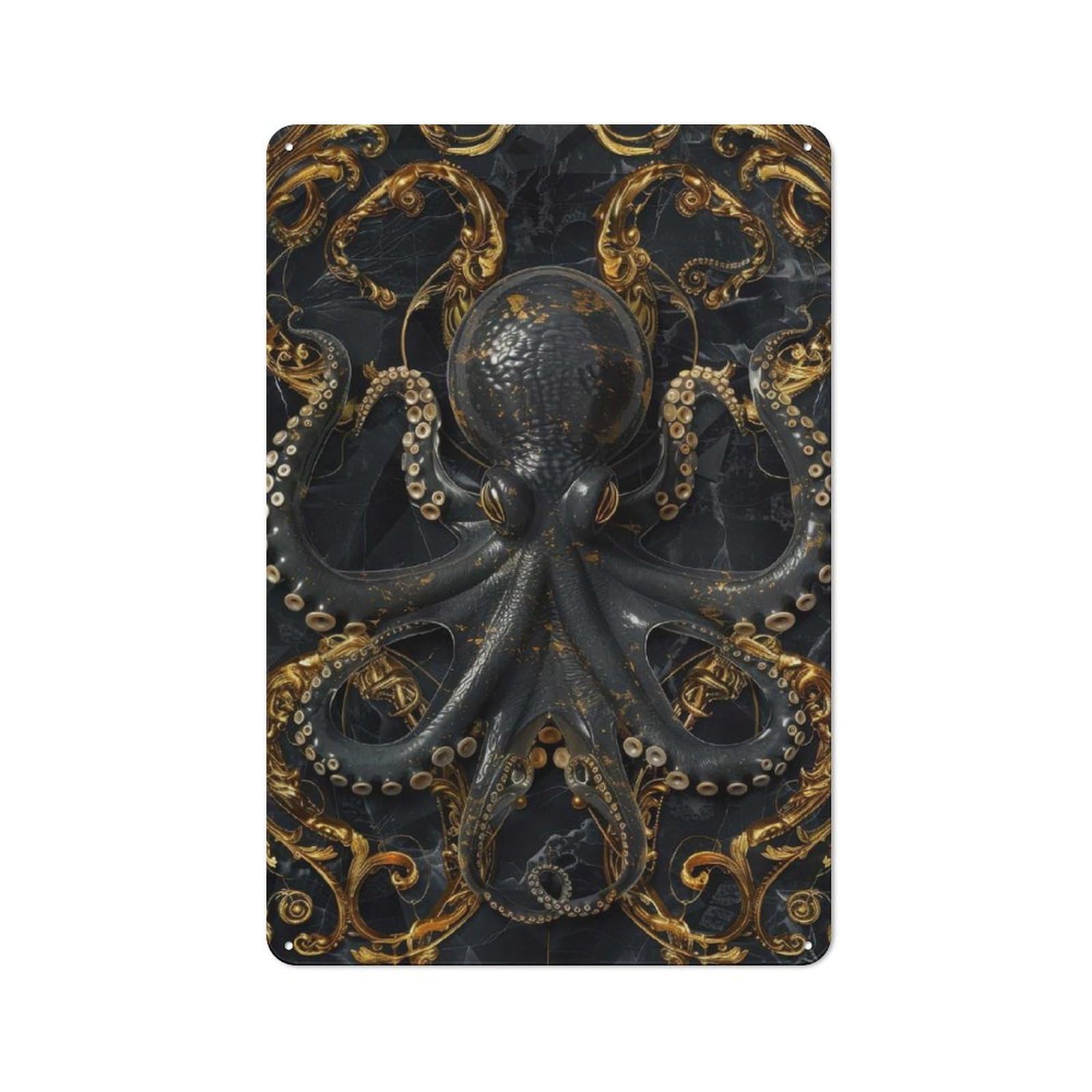 Junmoney Black And Gold Octopus Vintage Tin Sign 30X20cm With For Living Room Or Hallway, For Living Room Decor Lovers
