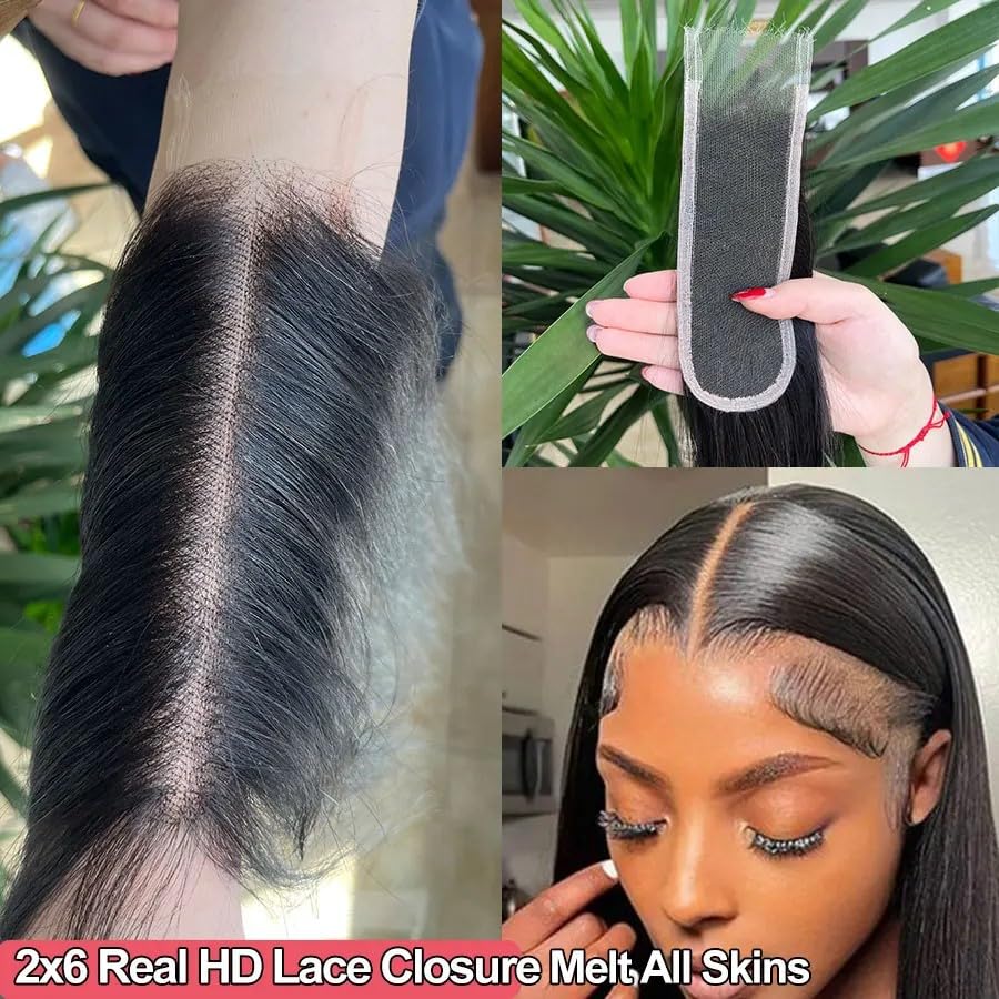 Fushen SKINLIKE 2x6 Real HD SKINLIKE 0.10mm Ultra-thin Invisible Swiss Lace Closure Small Knot Undetectable Melted Virgin Human Hair Closure (2x6 HD Lace Closure-Straight, 16inches)