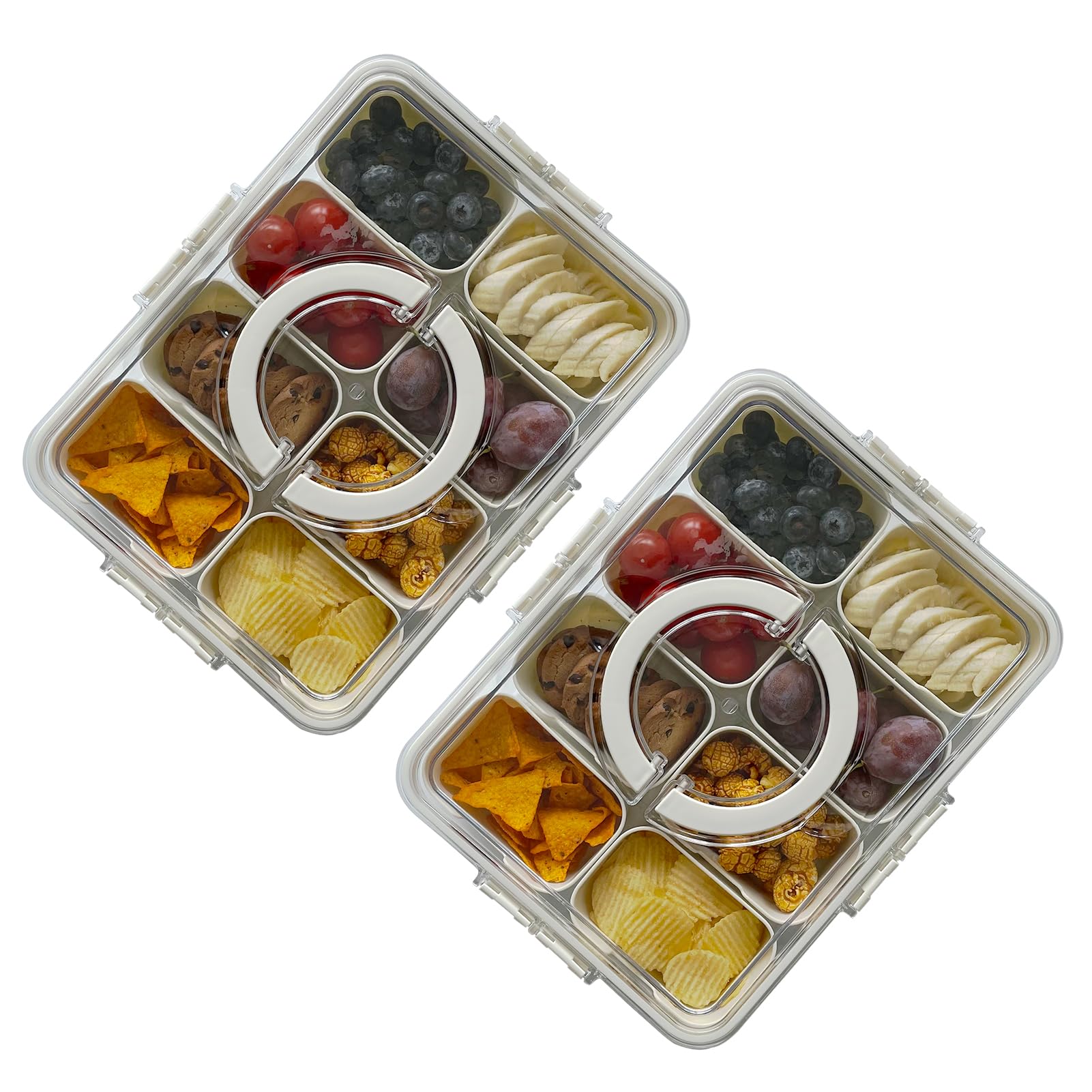 AEKTBY 2 Pack Snackle Box Charcuterie Container | Divided Serving Tray with Lid and Handle | Portable Snack Tray | Clear Snack Organizer Box for Party, Picnic, Travel