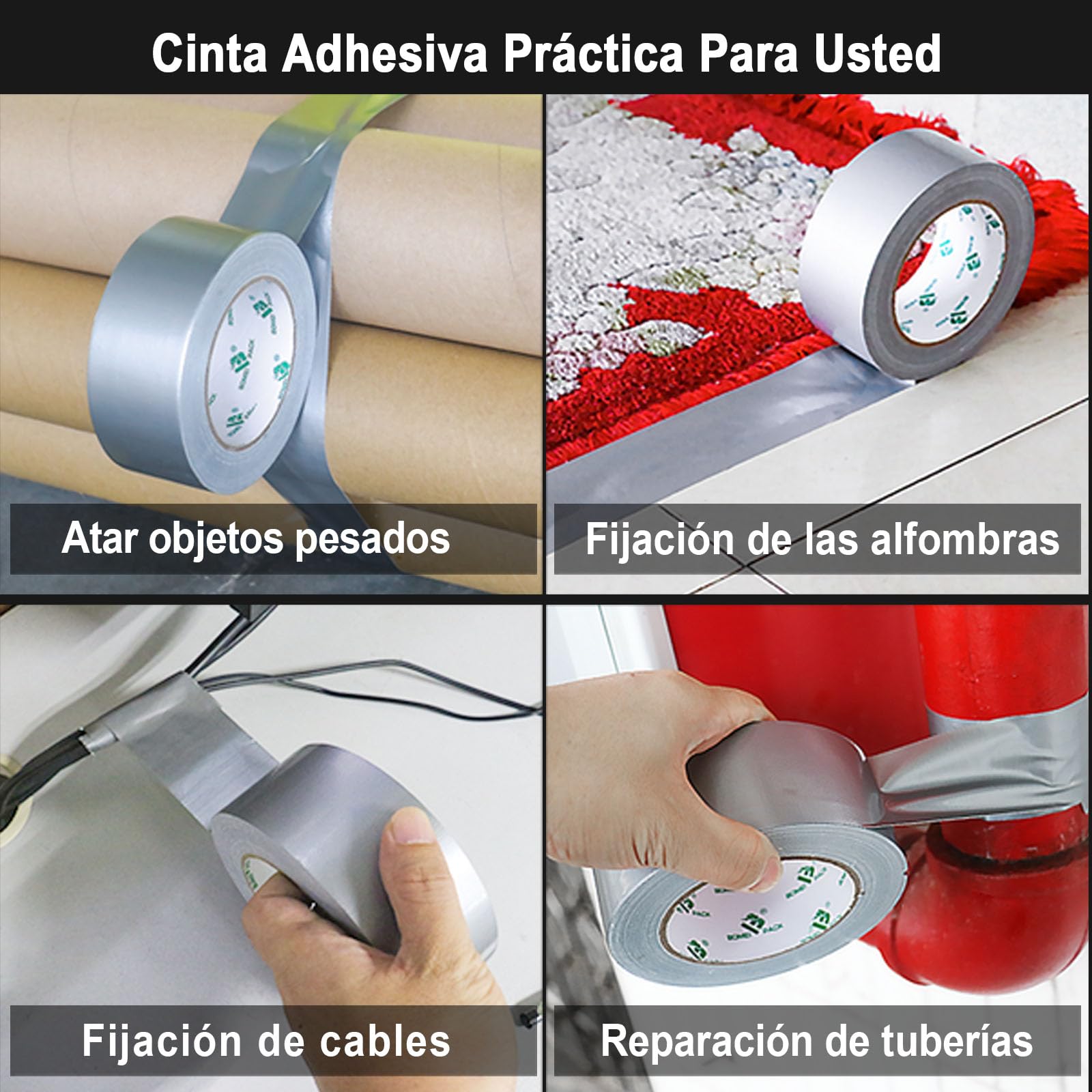 BOMEI PACK Cinta americana Gris profesional, 50mm x 50 m, cinta impermeable de tela para reparaciones, manualidades, uso en interiores y exteriores - 3 Rollos