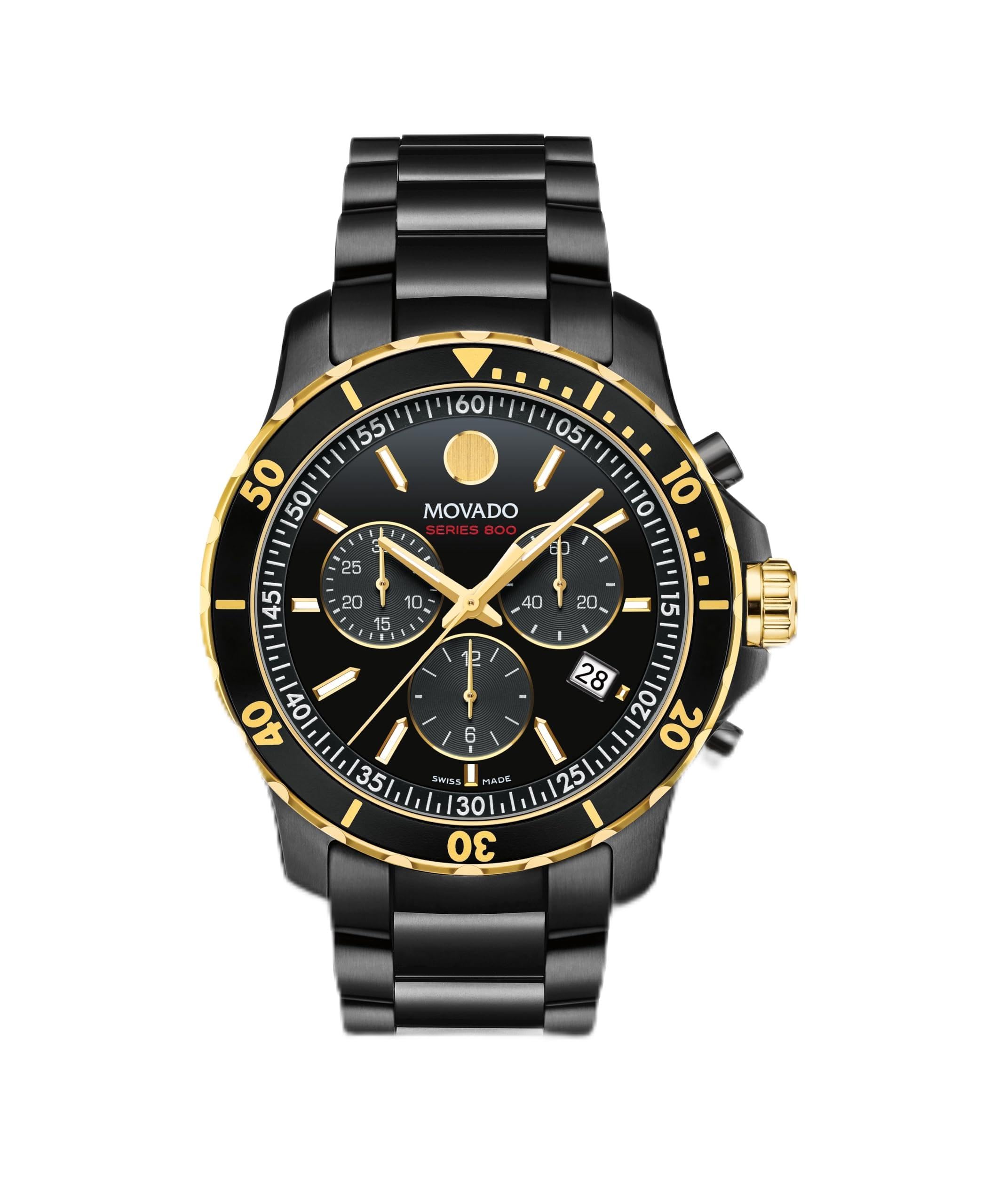 MovadoSeries 800 Men's Watch - Swiss Quartz Chronograph Movement, Stainless Steel Link Bracelet - 20 ATM Water Resistance - Luxury Fashion Timepiece for Him - 42mm