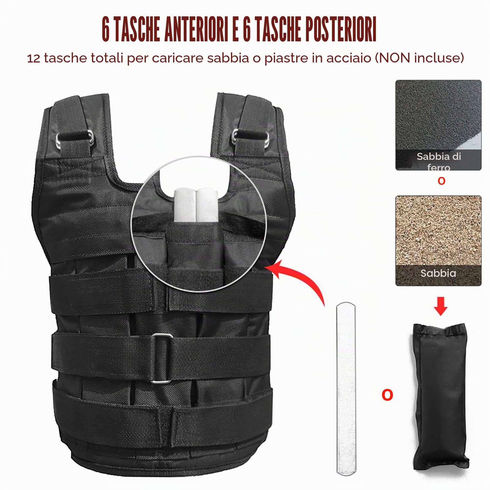Max Loading - Gilet con peso regolabile da 50 kg per allenamento della forza (vuoto)