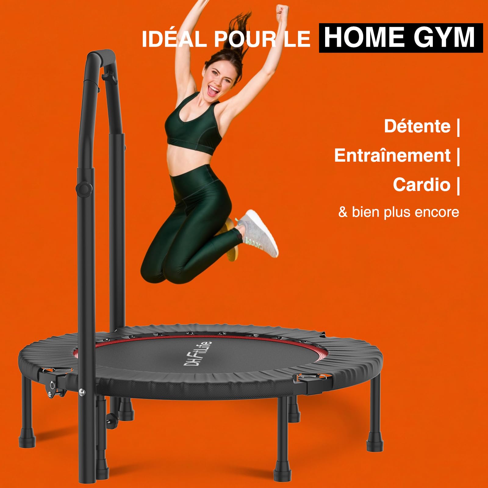 DH FitLife Trampoline de Fitness Intérieur Pliant sans Installation | Ø102 cm 40 Pouces | Capacité 150 kg | 4 Niveaux de poignée réglables | Structure Stable