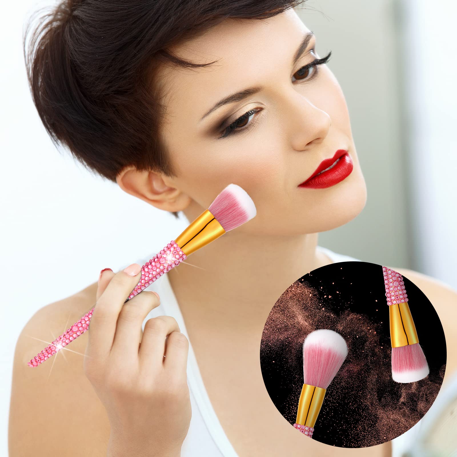 Rtteri 13 Pcs Rhinestone Makeup Brushes Set Yellow Bling Crystal Professional Face Cosmetics Blending Liquid Foundation Powder Concealer Eye Shadows Make up Beauty Tool Glitter with Holder