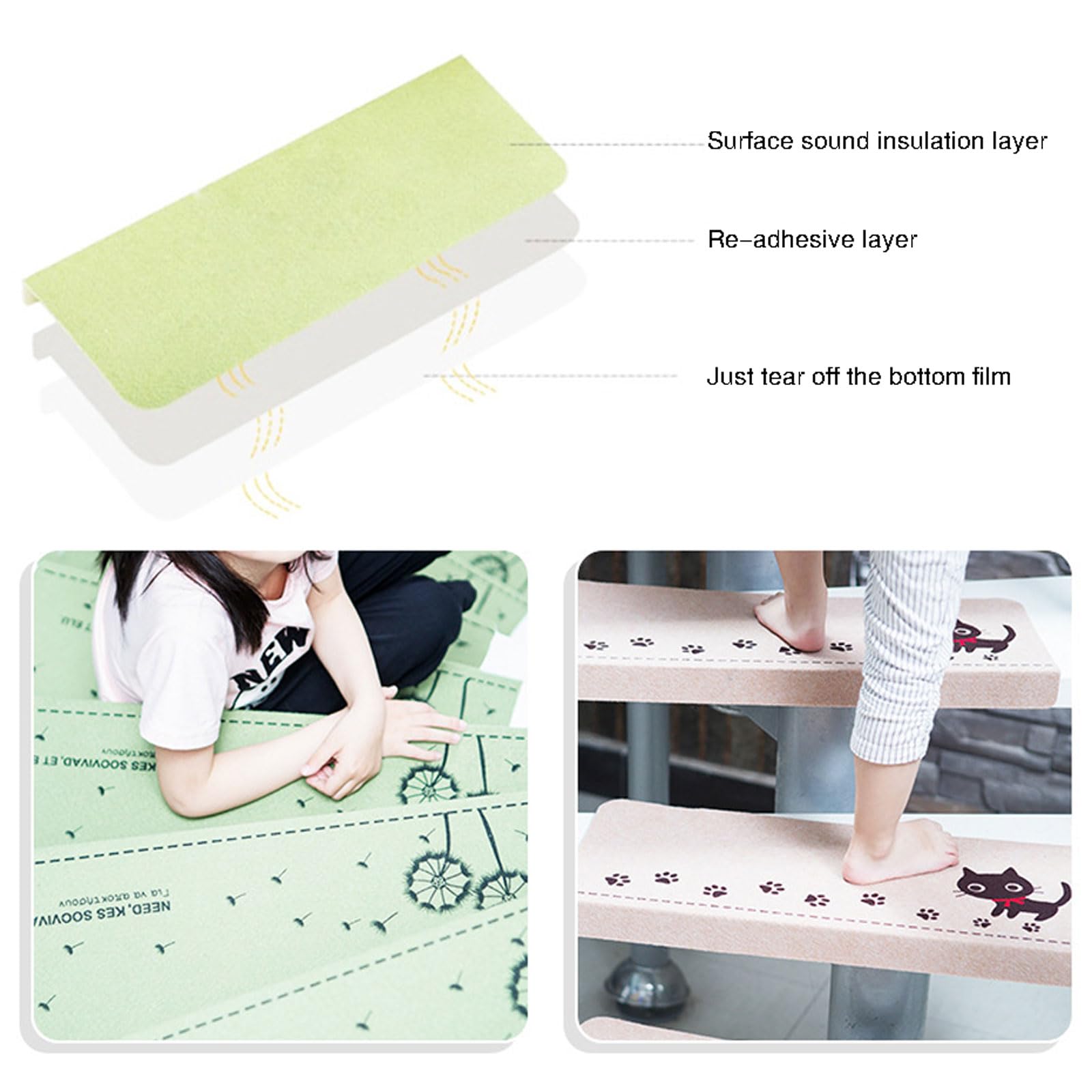 Lot de 5 tapis d'escalier autocollants antidérapants lavables pour la sécurité et la protection des marches d'escalier antidérapantes pour marches en bois Tapis décoratif pour décoration d'intérieur