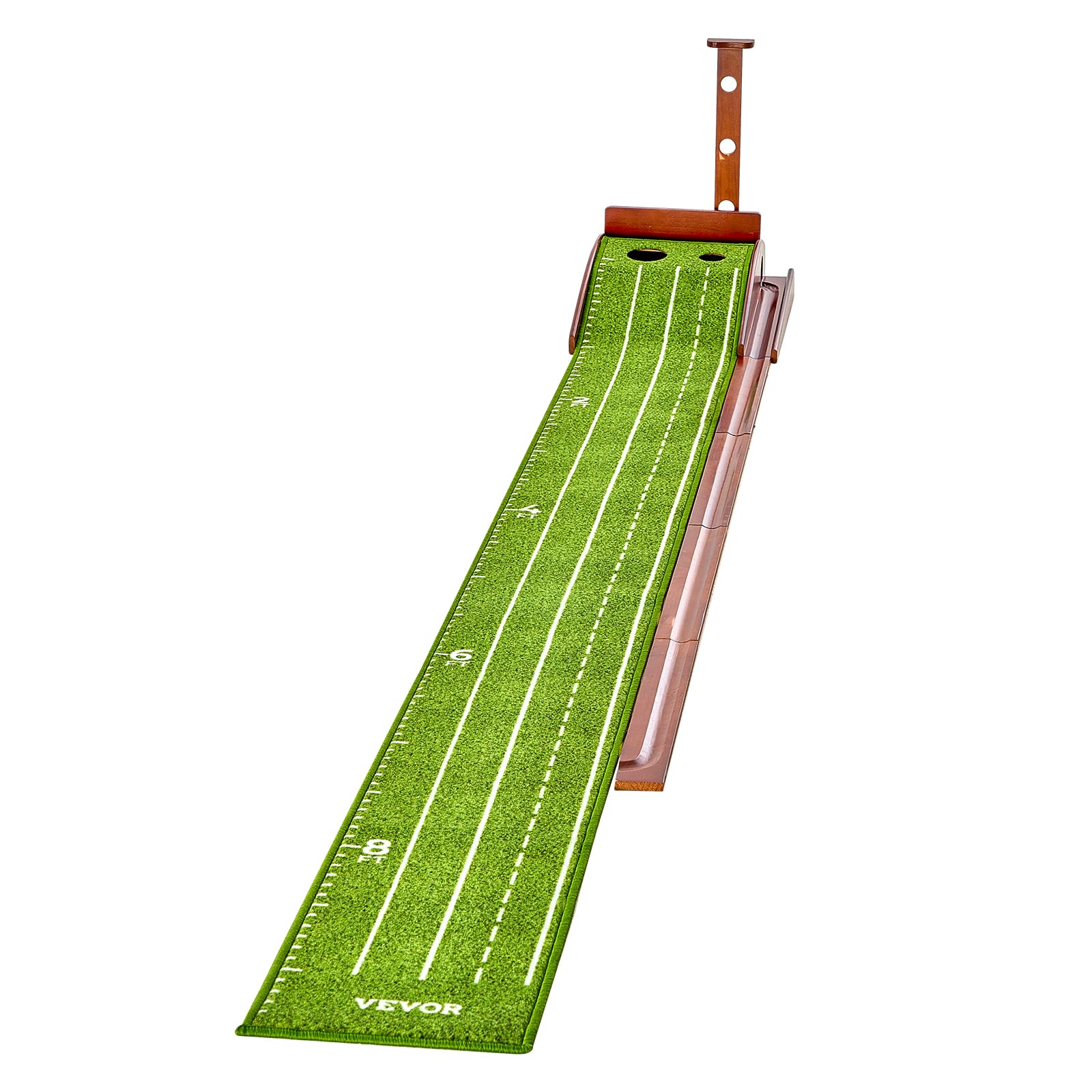 VEVOR Golf Puttingmatte, Golfmatte mit 2 Löchern, Indoor/Outdoor Golf Übungsmatte, Minigolf-Set mit automatischer Ballrückführung, Ausrichtungsleitfaden, Holzbasis, Golf-Trainingsgeräte, Grün