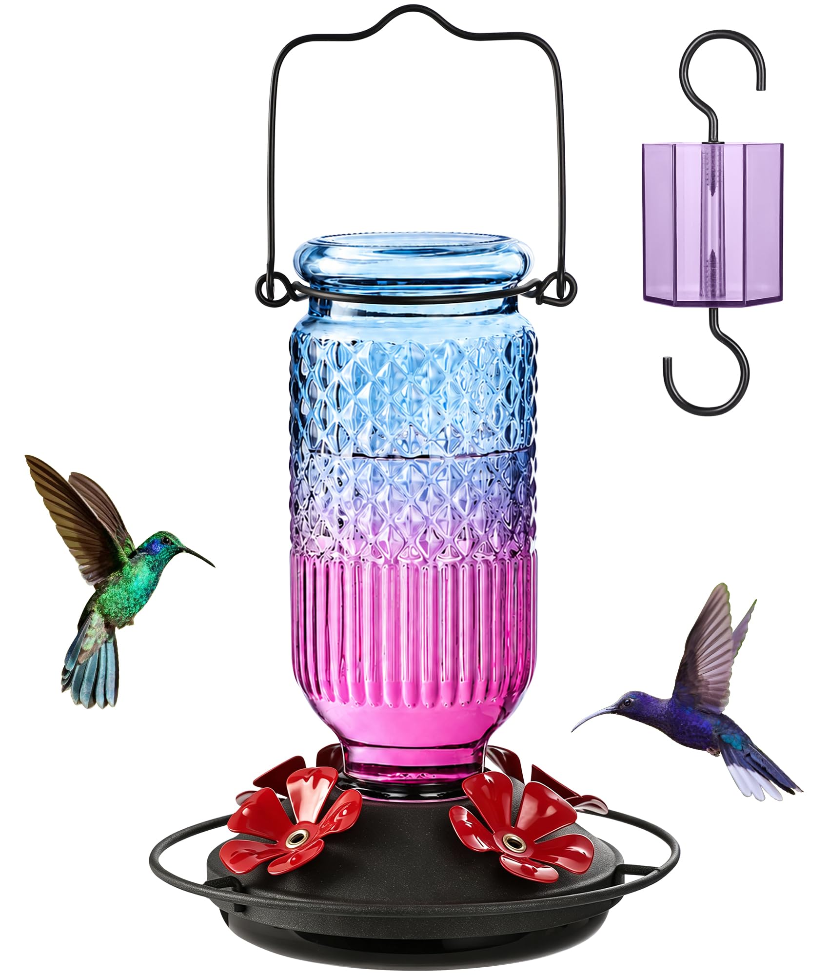 FEED GARDEN Glass Hummingbird Feeder for Outdoors, Leak-Resistant, 16 oz