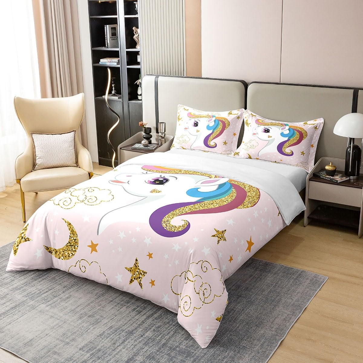 Cokouchyi Set Biancheria Da Letto Unicorno Per Ragazze - 6 Pezzi Letto In Una Borsa, Morbido E Soffice Con Stampe 3D Di Sirene E Unicorno - 4