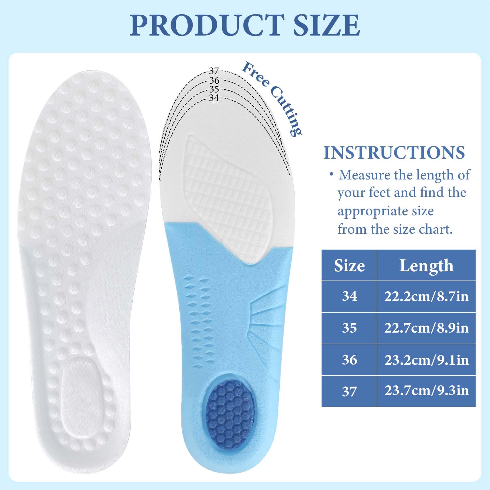 Plantillas Gel Memory Foam,3 Pares Plantillas De Zapatos Para Niños,Plantillas Zapatillas Deportivas Que Absorben Los Golpes, Plantillas De Confort Recortables — view 2