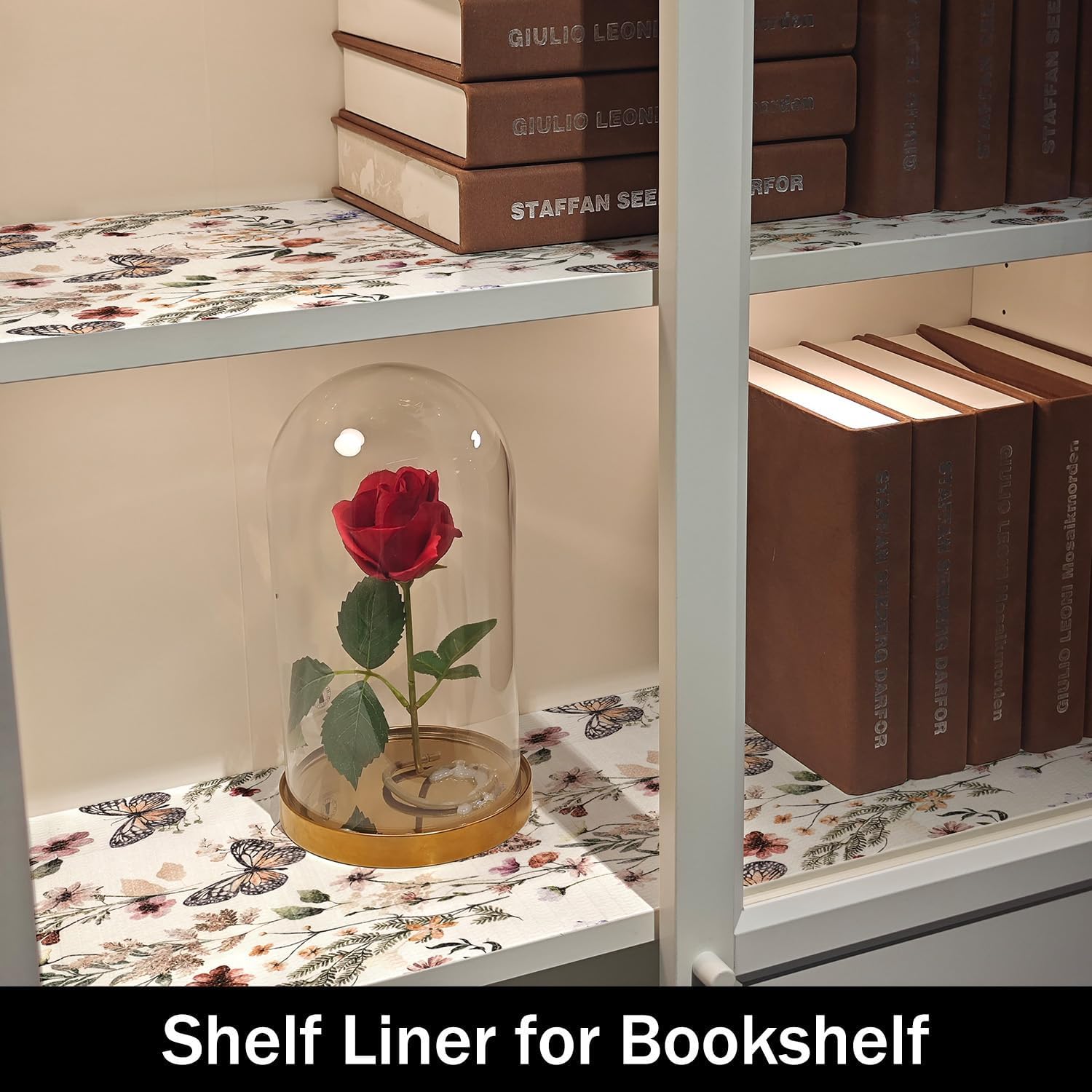 Floral Shelf Liners Non Adhesive 16IN x 20FT and Strong Non-Slip Shelf and Drawer Liners for Kitchen Cabinet Wire Fridge, Waterproof Shelf Drawer Liner,Easy to Clean,Butterfly
