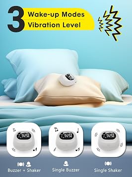 Vibrating Alarm Clock Bed Shaker Travel Clock, Rechargeable 3000mAh Battery