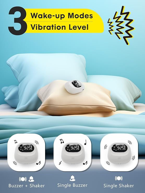 Vibrating Alarm Clock Bed Shaker Travel Clock, Rechargeable 3000mAh Battery