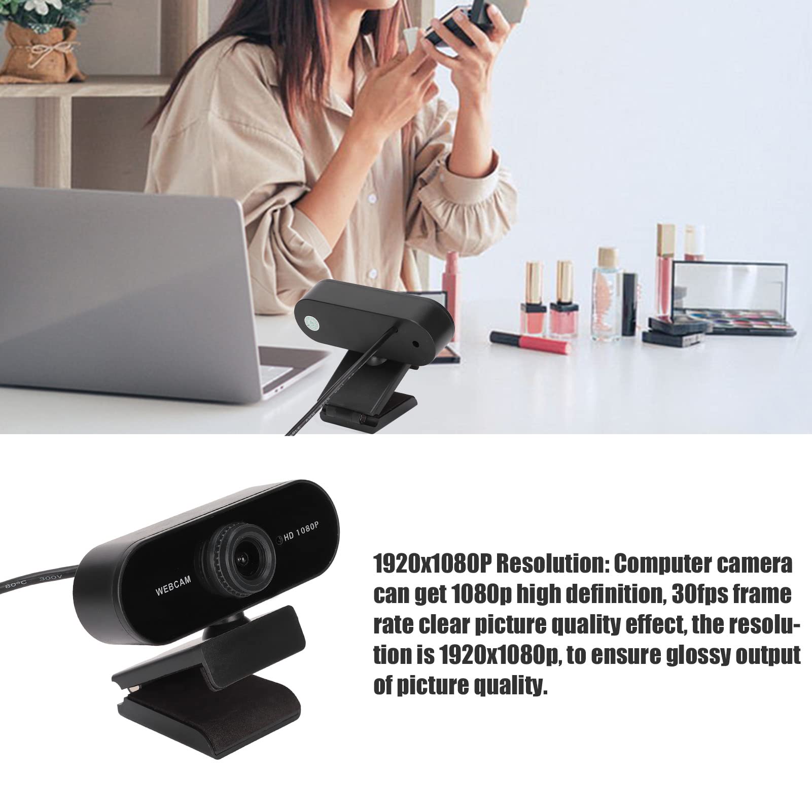 Kamera Internetowa 1080P, Obrót o 360° 30 Kl./s Kamera Internetowa HD USB z Mikrofonem, Kamera Strumieniowa Kamera Komputerowa do Wideokonferencji(Prawdziwe ręczne ustawianie ostrości 1080 P)