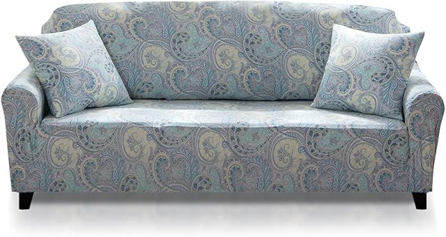 Fashion·LIFE Sofa Slipcover 2 seater Sofa Covers Floral Printed Cover Elastic Anti-Slip Elastic Slipcover Furniture Protector for livingroom,Light blue