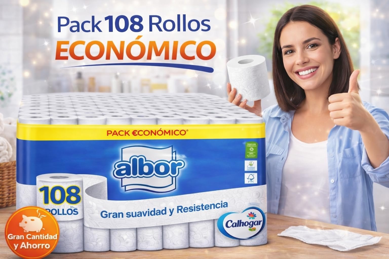 Pack Mega Ahorro Colhogar Albor 108 Rollos Papel Higiénico – 9 Packs de 12 | Máxima Duración y Comodidad